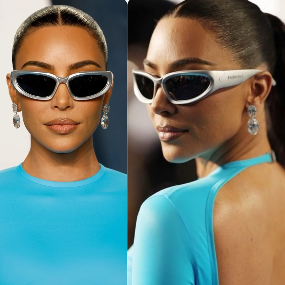 BALENCIAGA SWIFT OVAL SUNGLASSES IN SILVER as seen on Kim K - Picture 3 of 8
